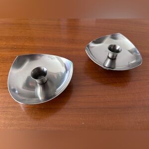 Midcentury Modern Stainless Steel Candle Holders - Set of 2, MCM